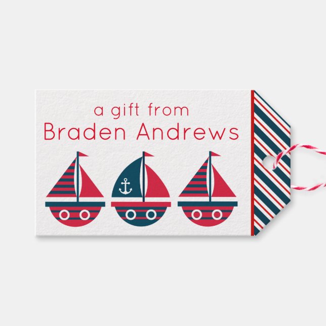 Striped Sailboats Personalized Gift Tags (Front (Horizontal))