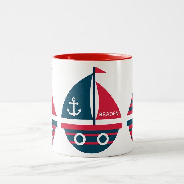 Striped Sailboats Personalized Mug (Center)