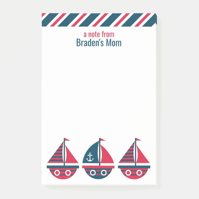 Striped Sailboats Personalized Notepad (Front)
