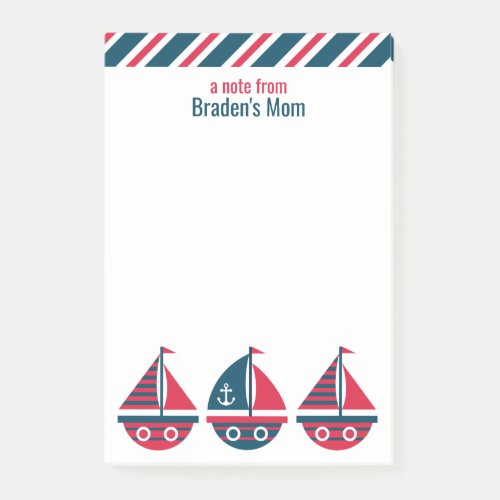 Striped Sailboats Personalized Post_it Notepad