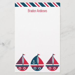 Striped Sailboats Personalized Stationery