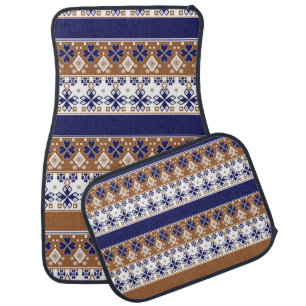 Striped scandinavian pattern brown blue car floor mat