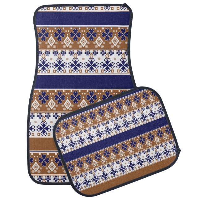 Striped scandinavian pattern brown blue car floor mat (Set)