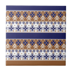 Striped scandinavian pattern brown blue ceramic tile