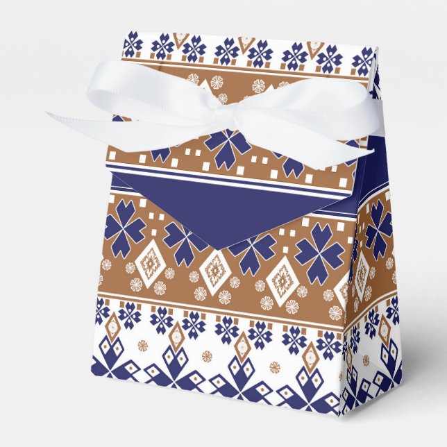 Striped scandinavian pattern brown blue favor boxes (Front Side)
