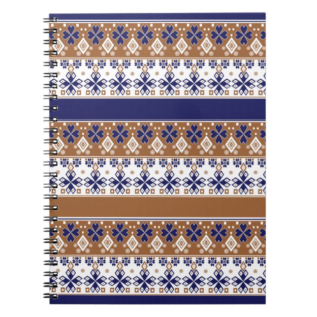 Striped scandinavian pattern brown blue notebook (Front)