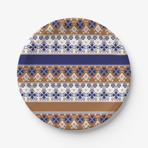 Striped scandinavian pattern brown blue paper plates
