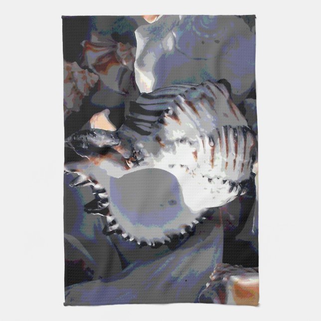 Striped Sea Shell Kitchen Towel (Vertical)