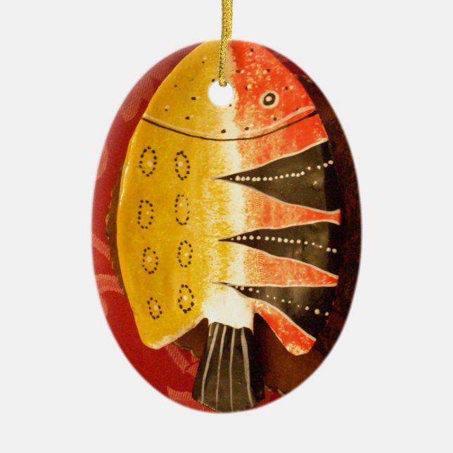 Striped Sensation Tiger Barb Fish Art Print Ceramic Ornament (Front)