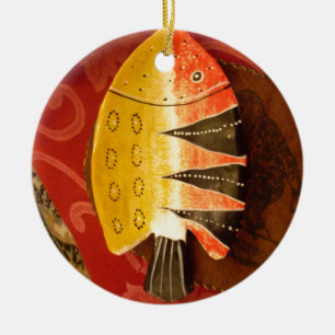 Striped Sensation Tiger Barb Fish Art Print Ceramic Ornament