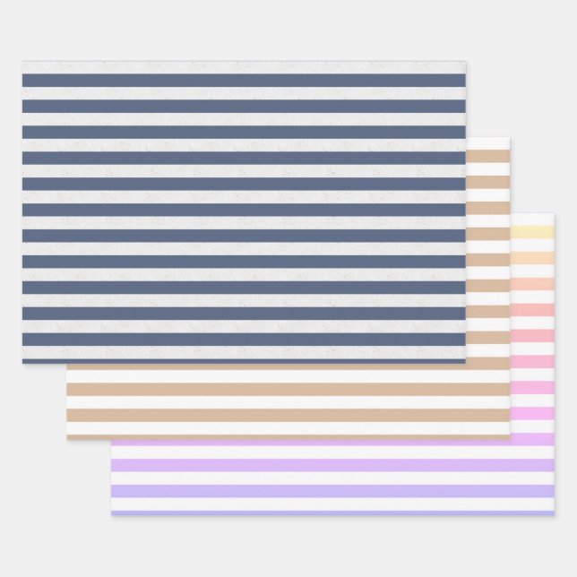 Striped Set Of 3 Wrapping Paper Sheets (Set)