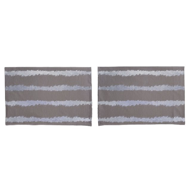 Striped  silver and gray taupe metallic look pillow case (Front-Set)