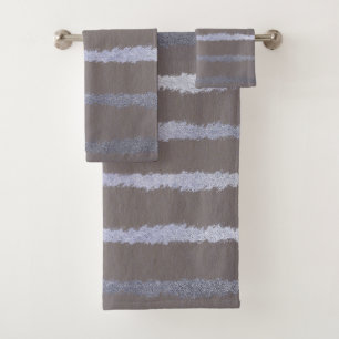Striped silver look gray taupe metallic look bath towel set