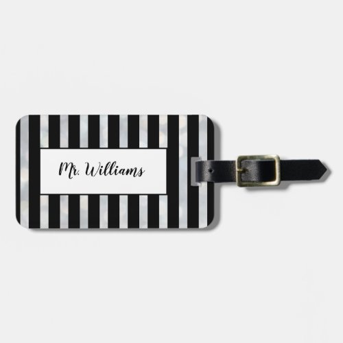 Striped Silver Mr Luggage Tag