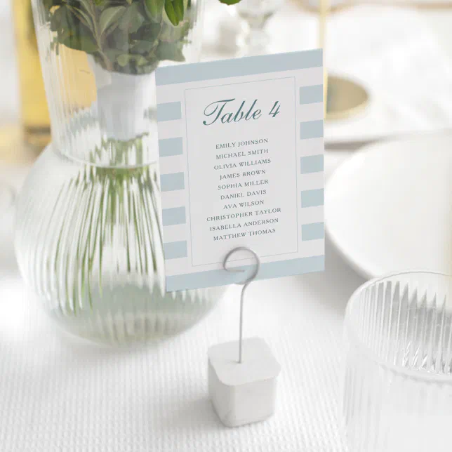Table List Blue Striped Simple Light Blue White Seating Chart Table Number | Zazzle