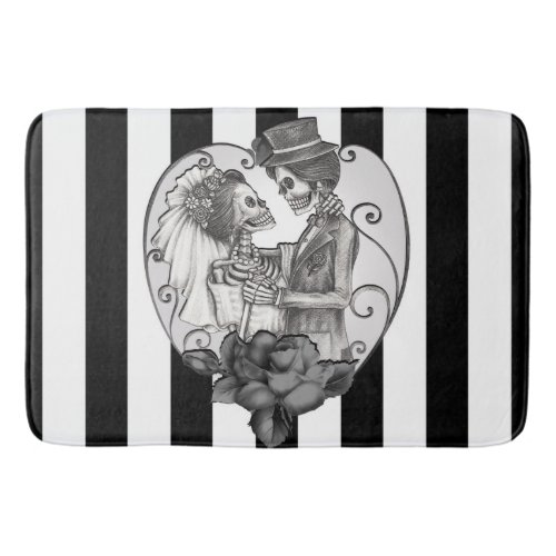 Striped Skeleton Love Couple Marriage Dance Bath Mat