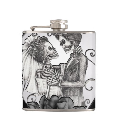 Striped Skeleton Love Couple Marriage Dance Flask