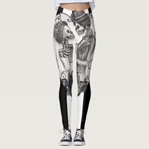 Striped Skeleton Love Couple Marriage Dance Leggings