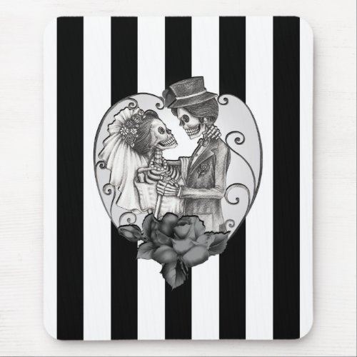 Striped Skeleton Love Couple Marriage Dance Mouse Pad