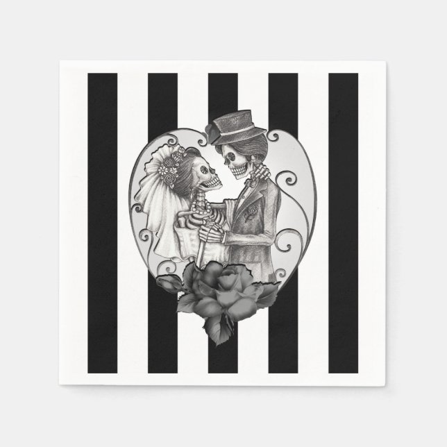 Striped Skeleton Love Couple Marriage Dance Napkins (Front)