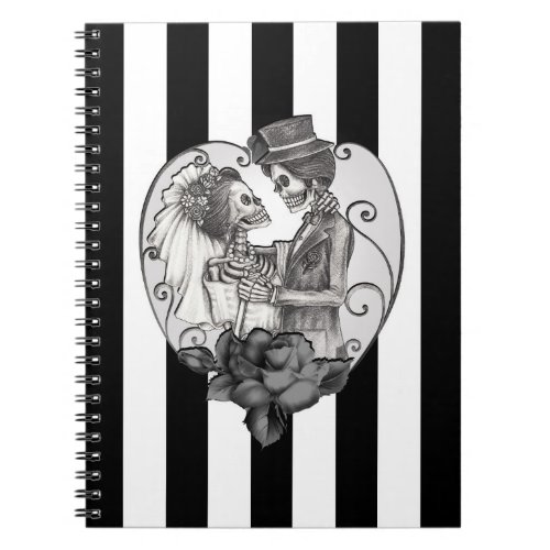 Striped Skeleton Love Couple Marriage Dance Notebook