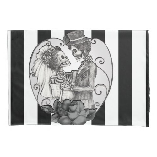 Striped Skeleton Love Couple Marriage Dance Pillow Case