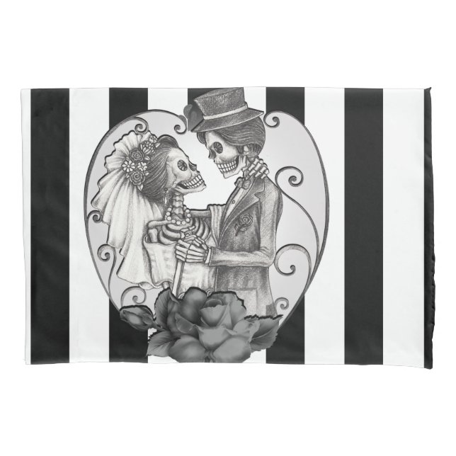 Striped Skeleton Love Couple Marriage Dance Pillow Case (Front)