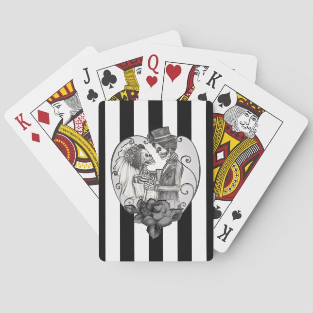 Striped Skeleton Love Couple Marriage Dance Poker Cards (Back)