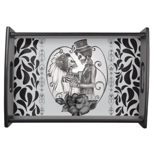 Striped Skeleton Love Couple Marriage Dance Serving Tray