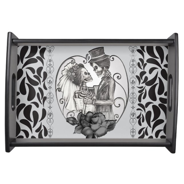 Striped Skeleton Love Couple Marriage Dance Serving Tray (Front)