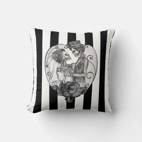 Striped Skeleton Love Couple Marriage Dance Throw Pillow