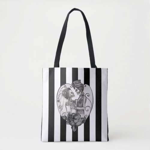 Striped Skeleton Love Couple Marriage Dance Tote Bag