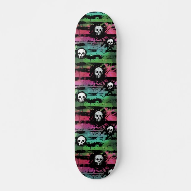 Striped Skull Urban Punk Graffiti Pattern Skateboard (Front)