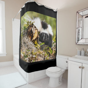 Striped Skunk Fern Log Shower Curtain