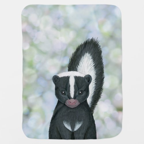 striped skunk woodland animal portrait baby blanket