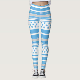 Striped sky blue pattern with stars leggings