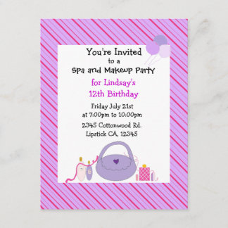 Striped Spa and Makeup Birthday Invitation