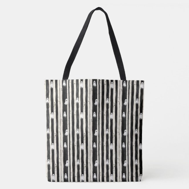 Striped Spirits – A Parade of Ghostly Whimsy Tote Bag (Front)