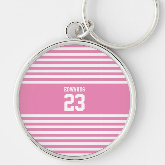 Striped Sports Numbered With Name Keychain (Front)