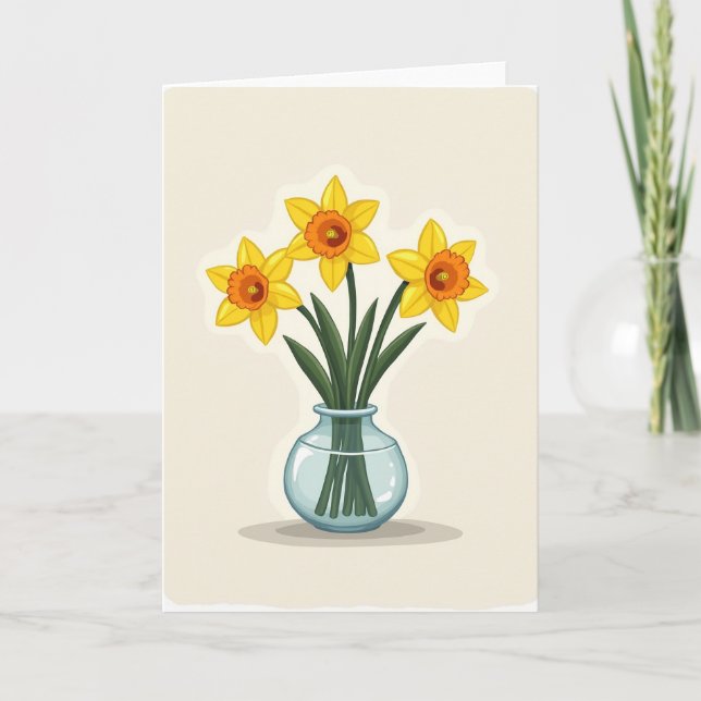 Striped Spring Blossoms Vase Card (Front)