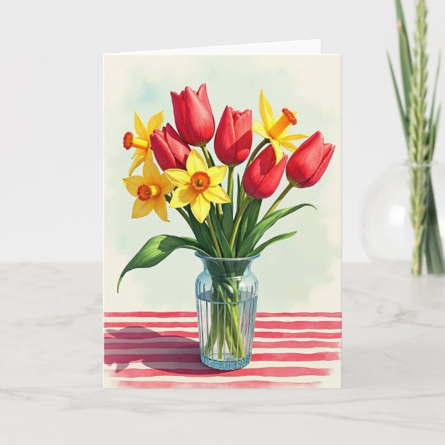 Striped Spring Floral Card (Front)