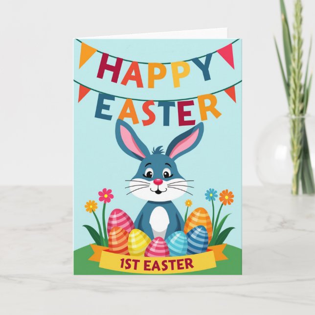 Striped Springtime Rabbit Card (Front)