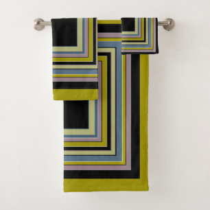 Striped Square Classic Gray Olive Pattern Bath Towel Set