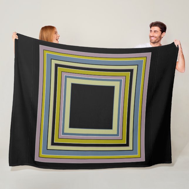 Striped Square Classic Gray Olive Pattern Fleece Blanket (In Situ)