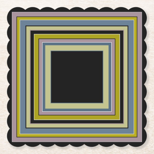 Striped Square Classic Gray Olive Pattern Paper Coaster (Front)