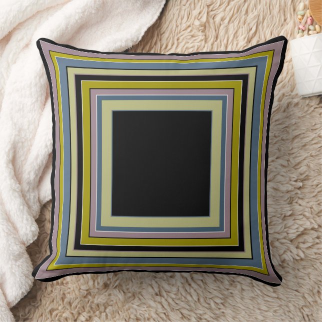 Striped Square Classic Gray Olive Pattern Throw Pillow (Blanket)