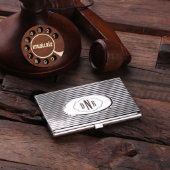 Striped Stainless Steel Business Card Holder (Top)