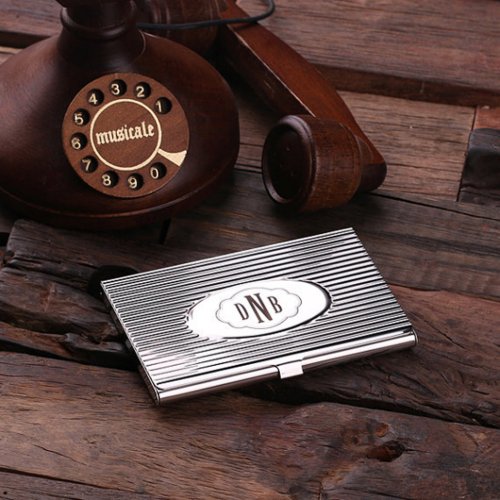 Striped Stainless Steel Business Card Holder
