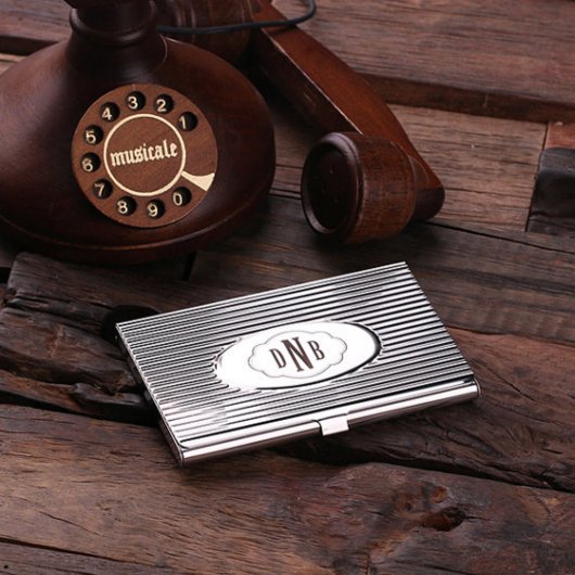 Striped Stainless Steel Business Card Holder (Top)