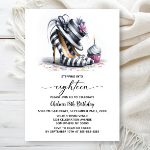 Striped Stiletto Shoes 18th Birthday Invitation